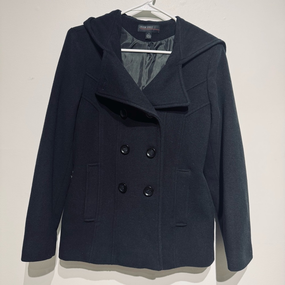 Jason Kole Black Double-Breasted Women's Black Pea Coat. Size Small